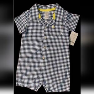 NWT Carter's Blue and White Gingham Plaid Sunsuit ~12M
